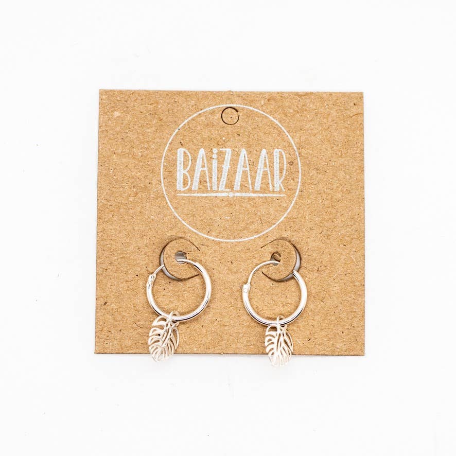 Tiny Hoop Monstera - Sterling Silver