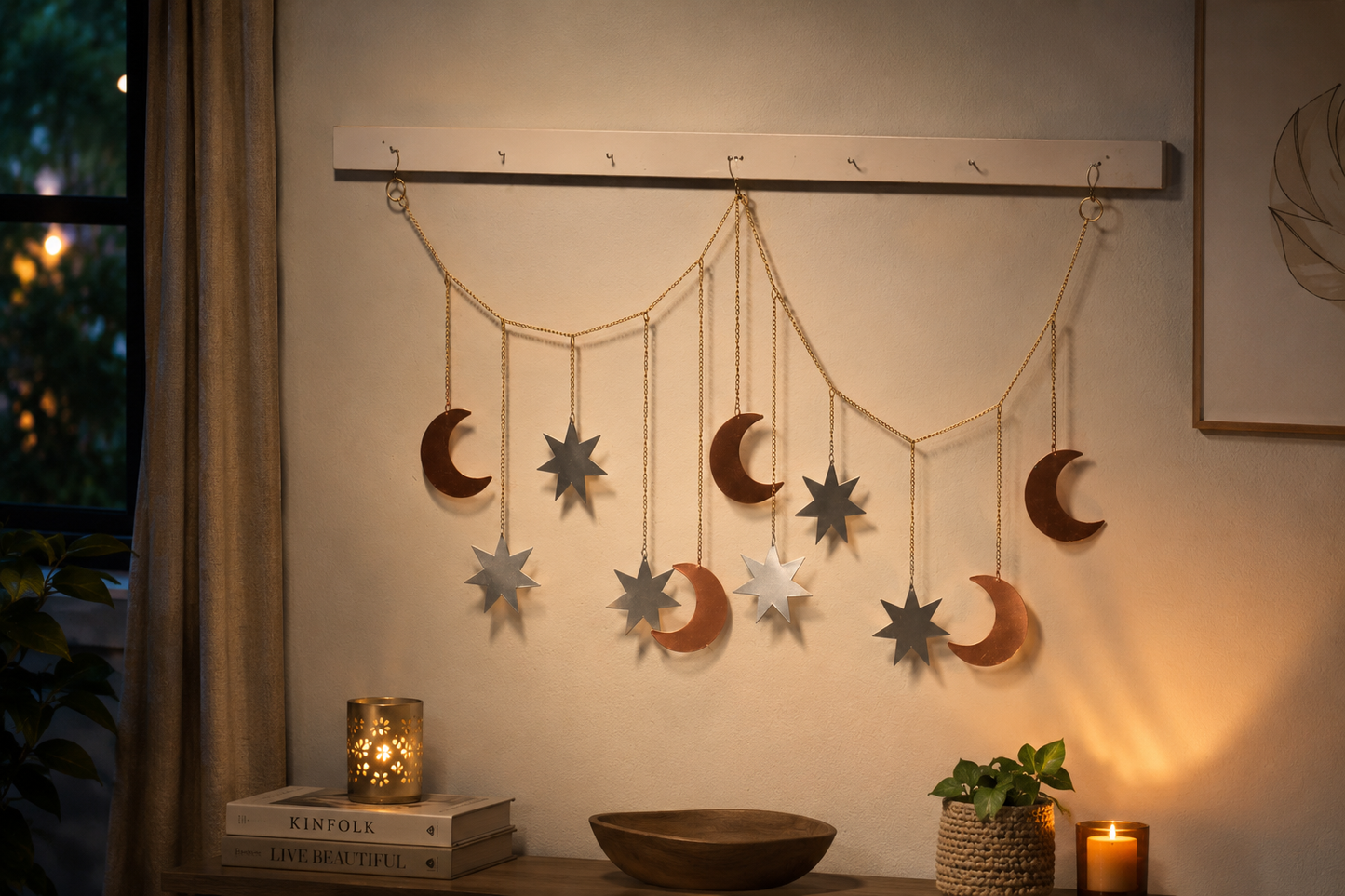 Celestial Moon & Star Iron Wall Hanging