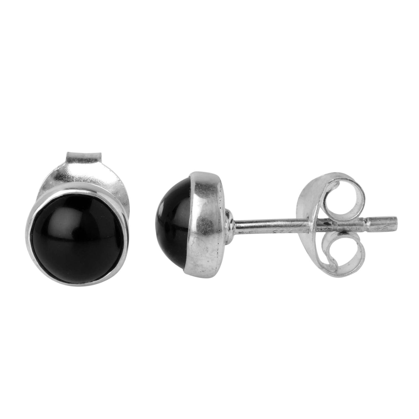 Sterling and Round Black Onyx Studs