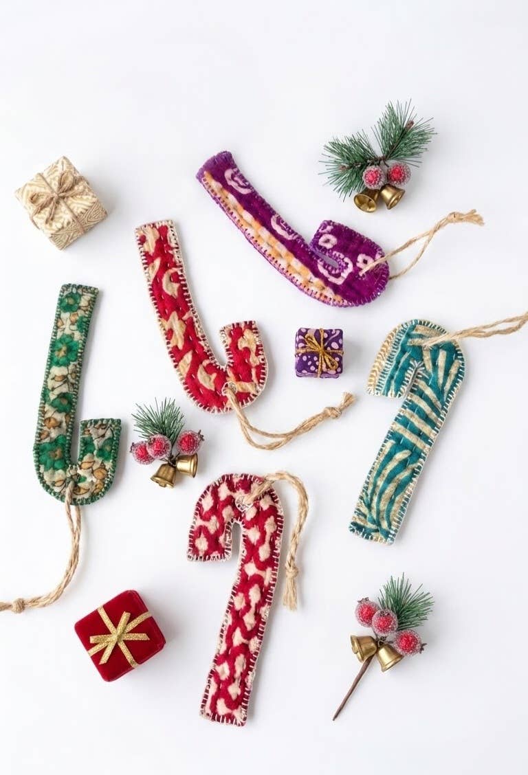 Kantha Candy Cane Ornament