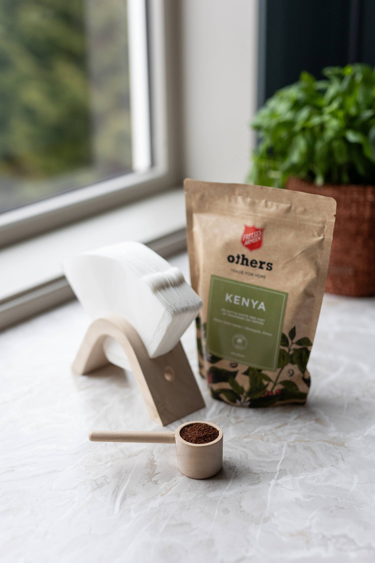 Wooden Coffee Filter Holder and Spoon