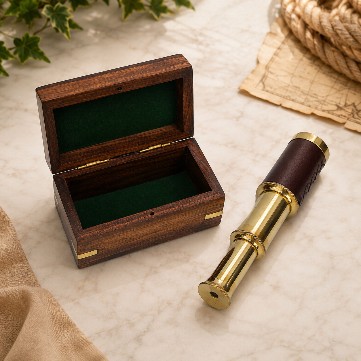 Mini Vintage Spyglass Telescope in Wooden Display Box