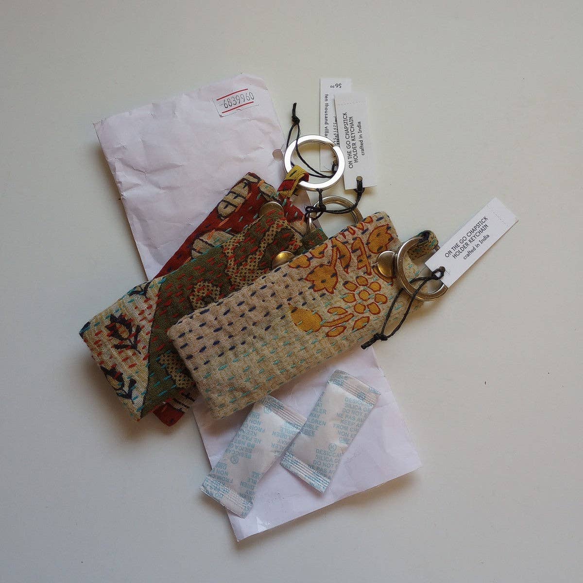 Kantha Lip Balm Holder Keychain