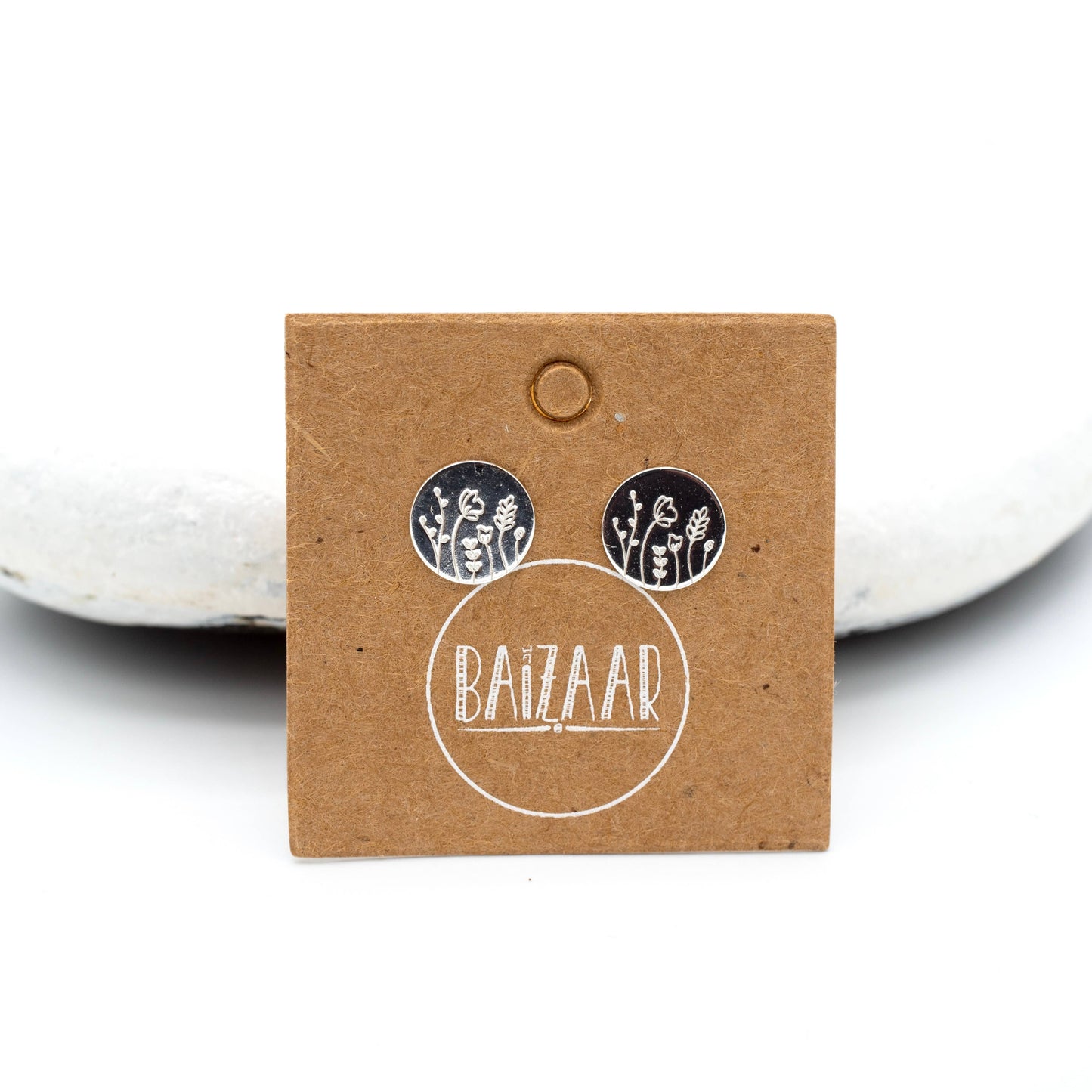 Sterling Silver Etched Wildflower Stud