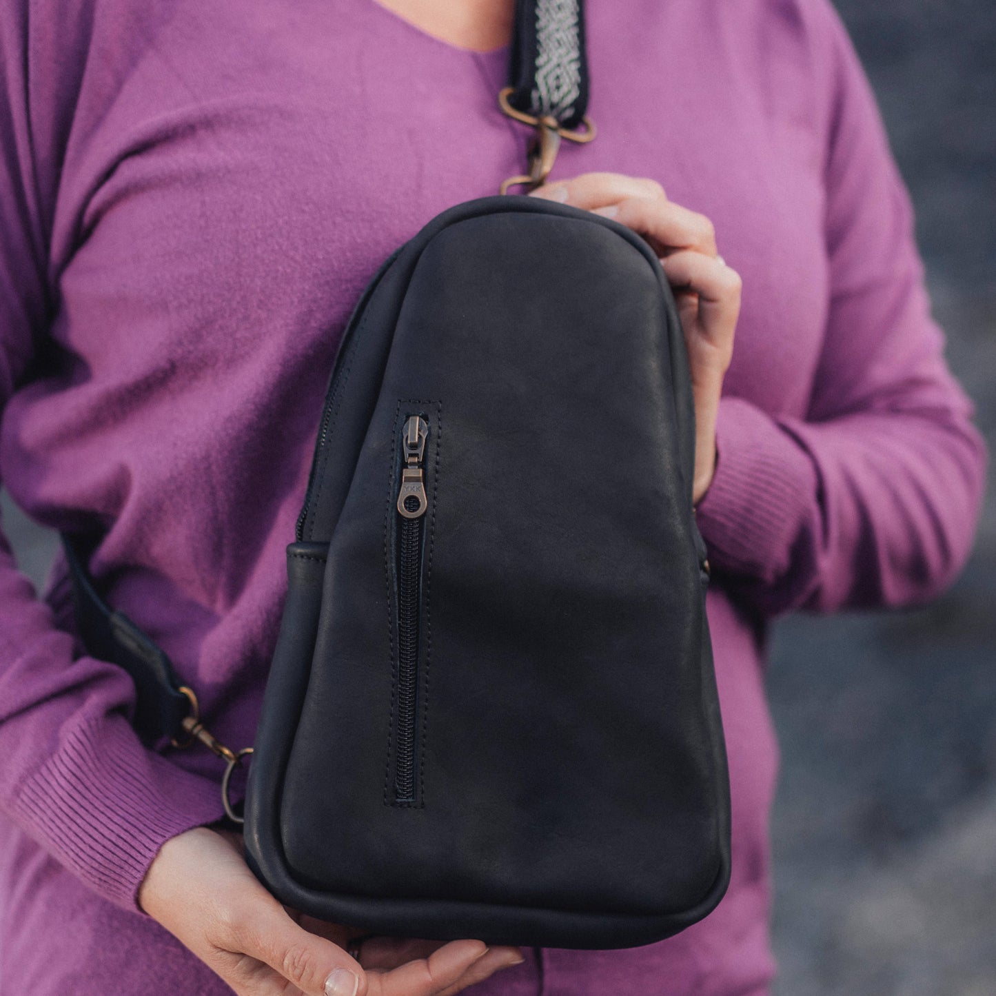 Black Leather Sling Bag