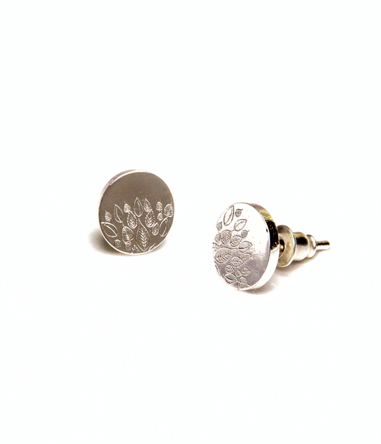 Leaves of Healing Engraved Stud Earrings