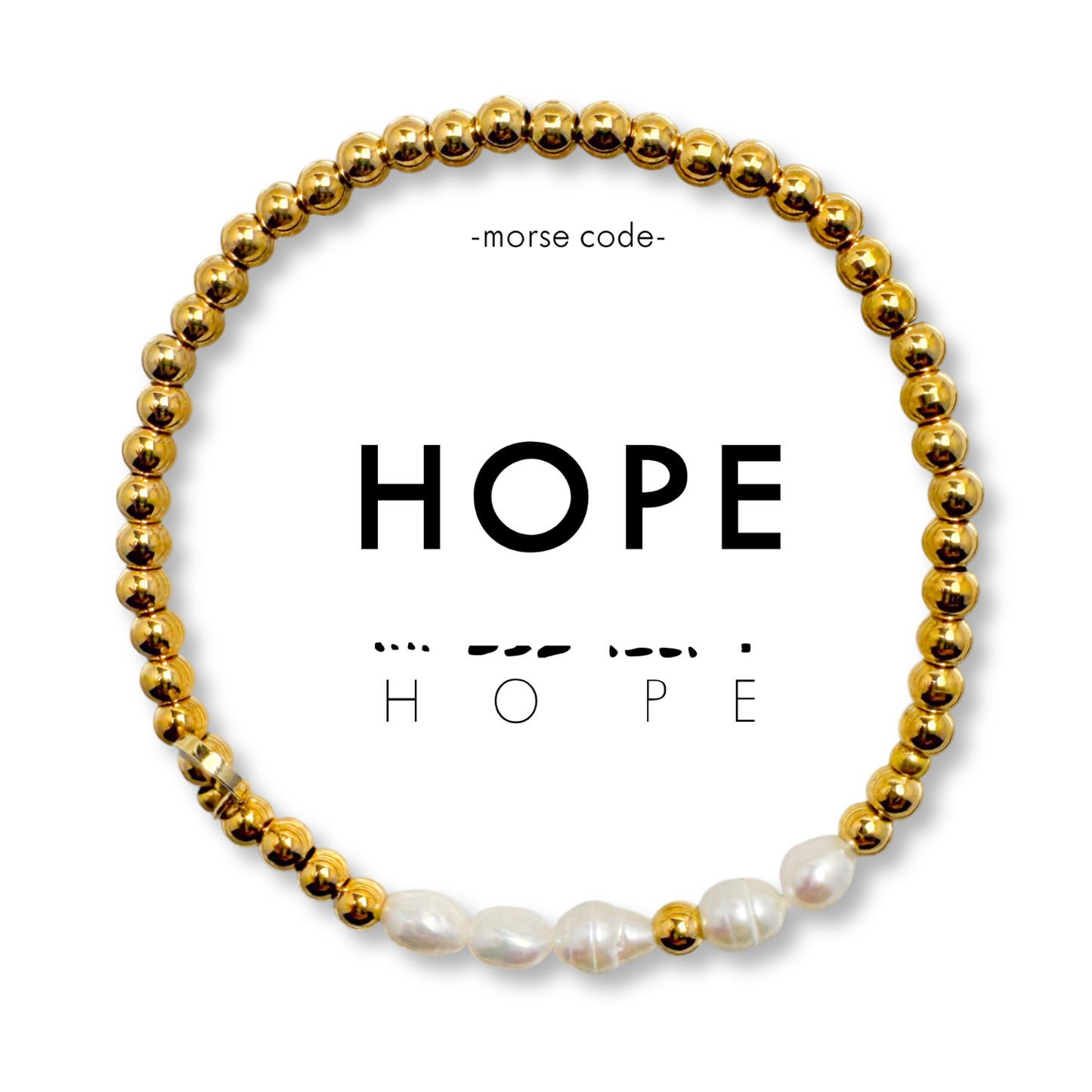 Morse Code Pearl & Gold Waterproof Beaded Bracelet | HOPE