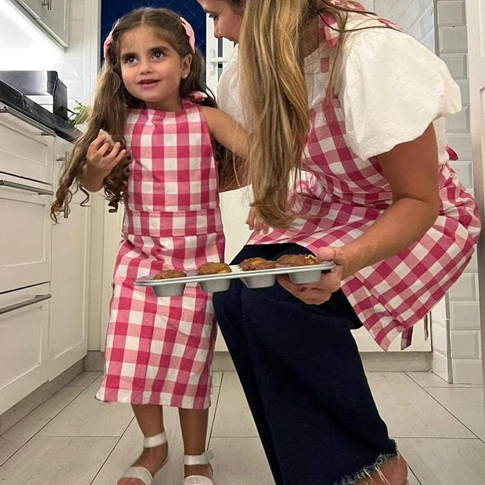 Girls Pink Check Apron