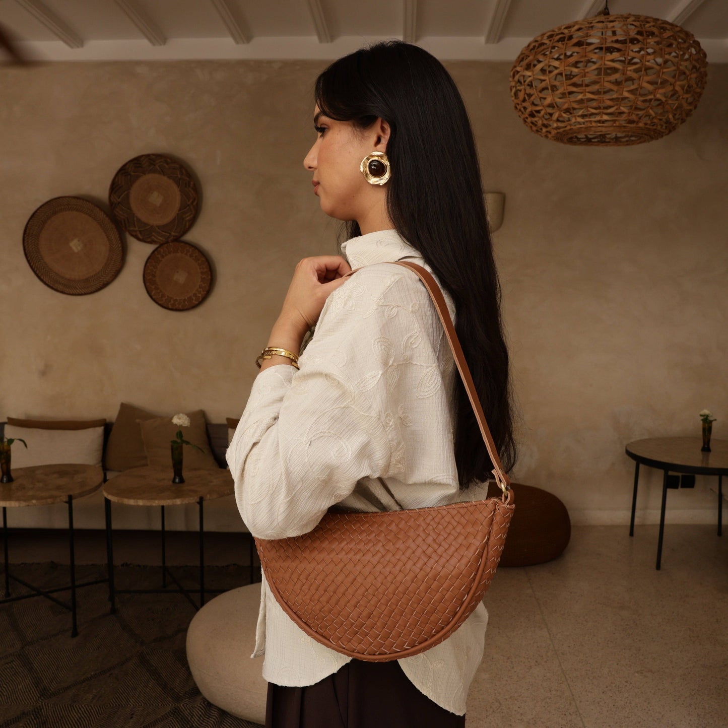 Hilal Braided Leather Sling Bag