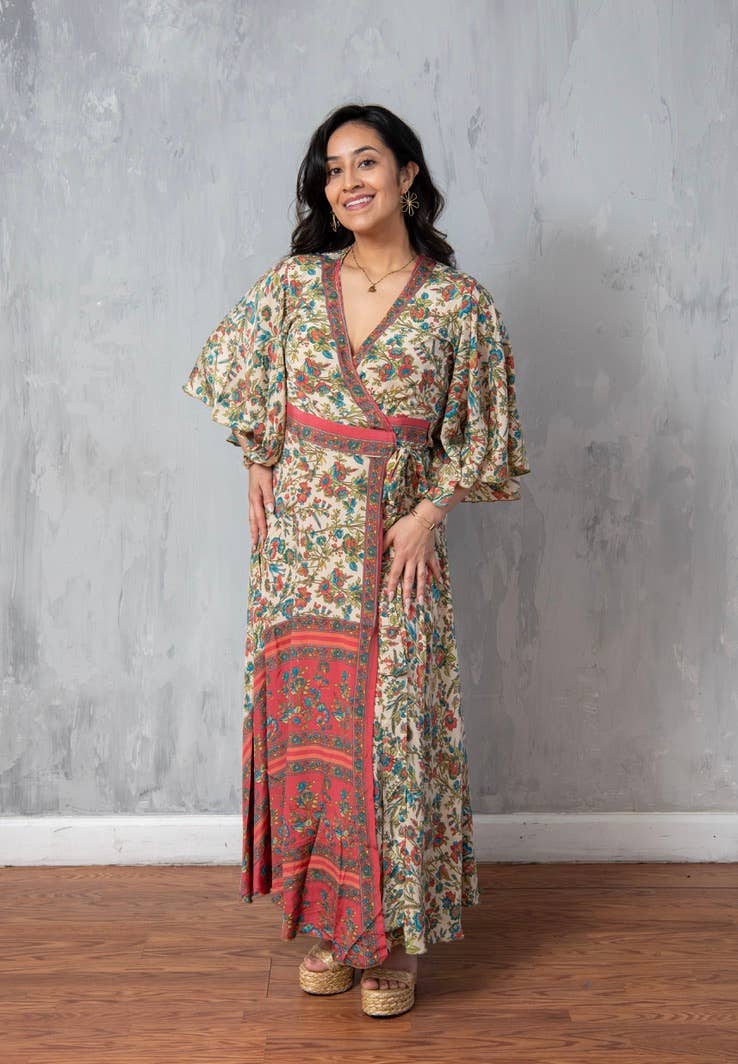 Sari Flutter Sleeve Wrap Dress - S/M Size