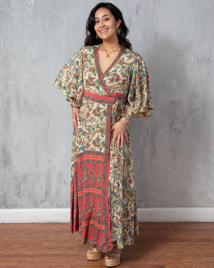 Sari Flutter Sleeve Wrap Dress L/XL