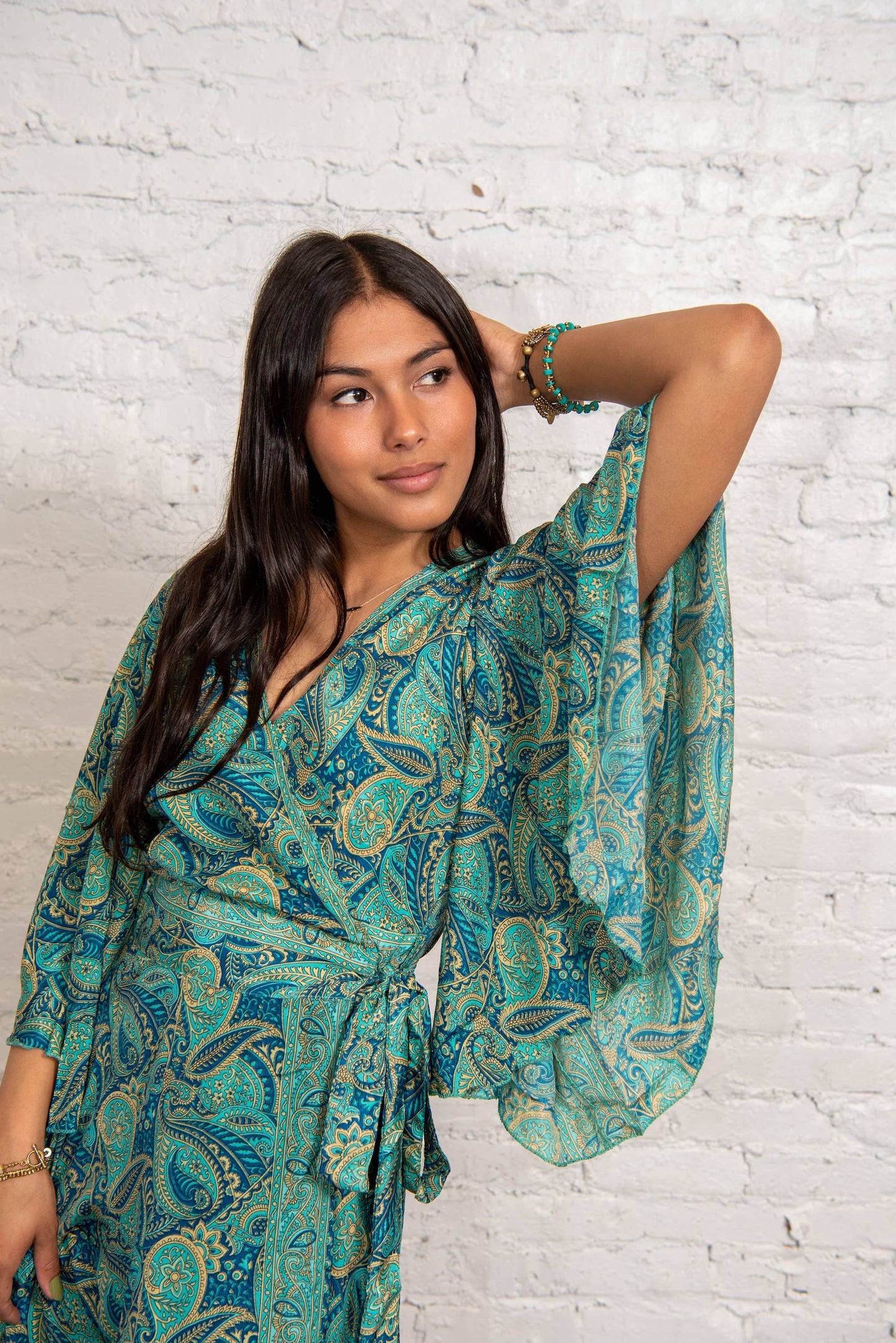 Sari Flutter Sleeve Wrap Dress L/XL