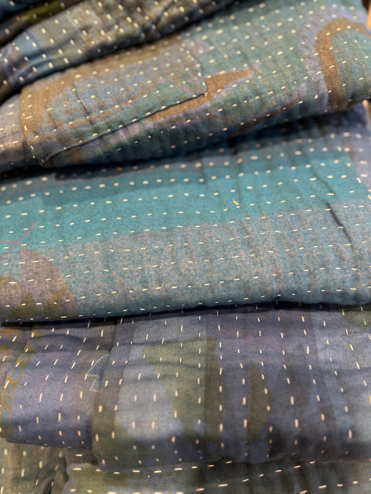 Natural Indigo Dyed Vintage Cotton Throw Blanket