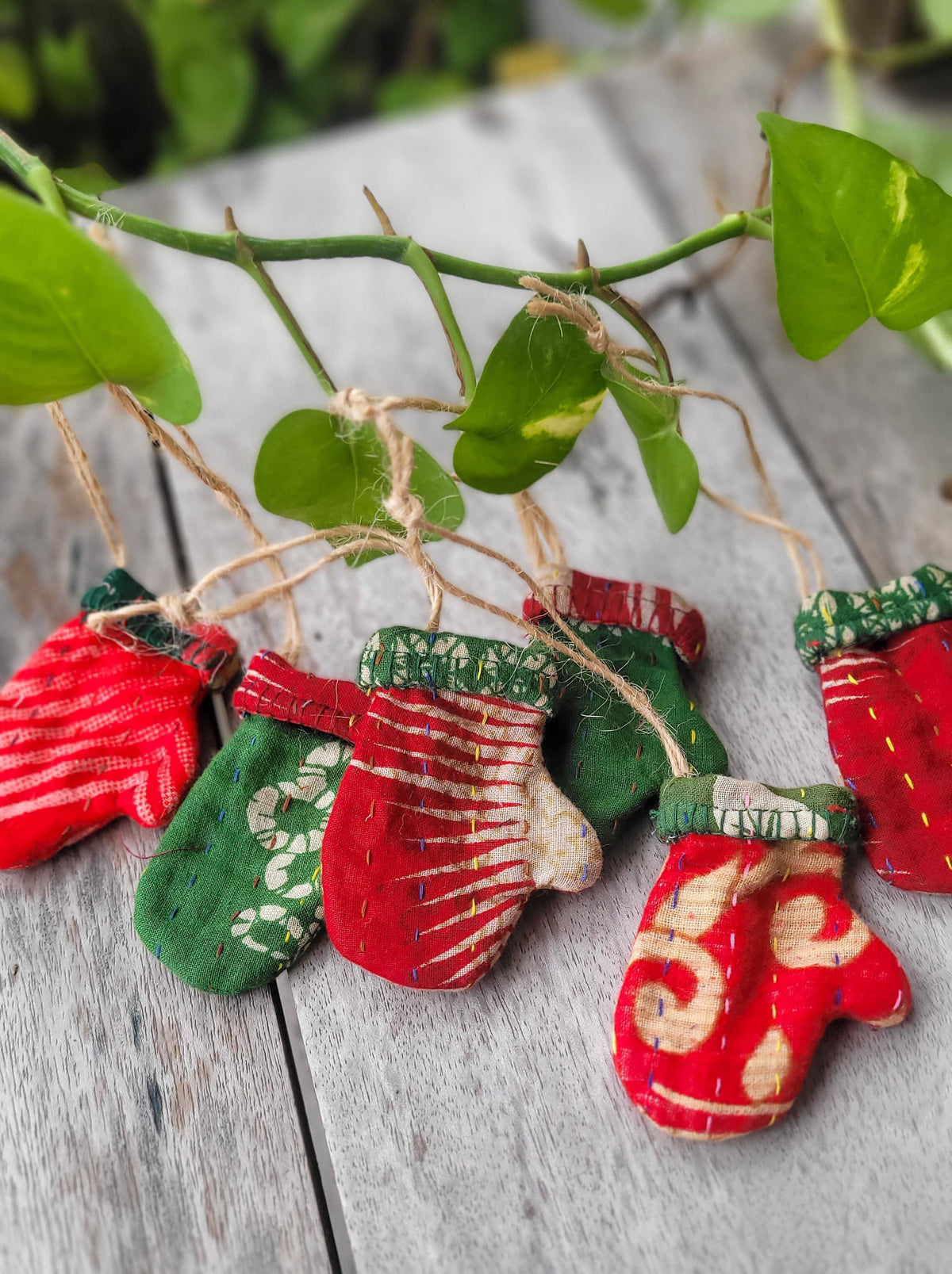 Mini Kantha Mitten Christmas Ornament