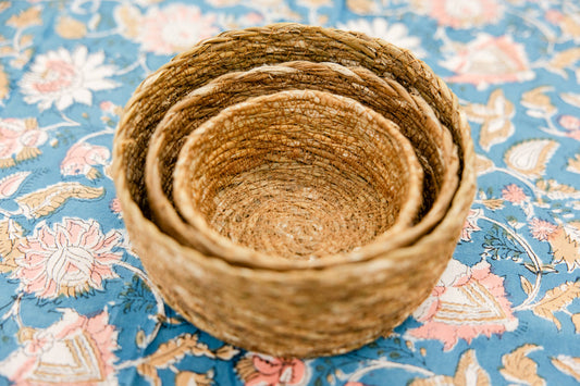 Hand-Stitched Hogla Basket-Nesting Set of 3
