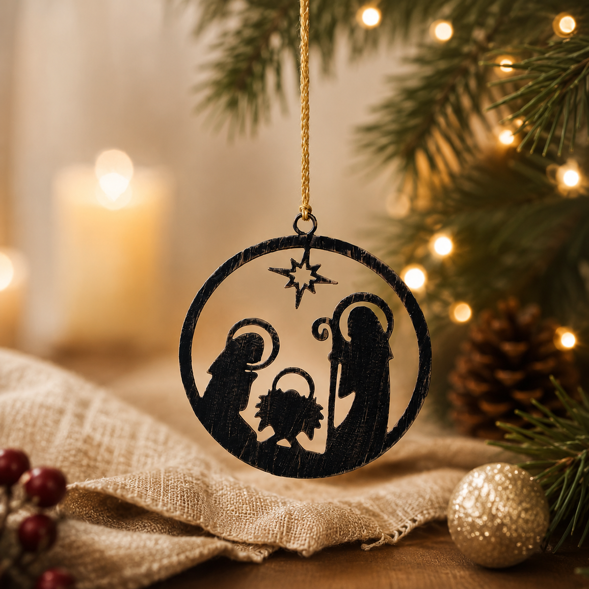 Handcrafted Iron Nativity Hanging Ornament