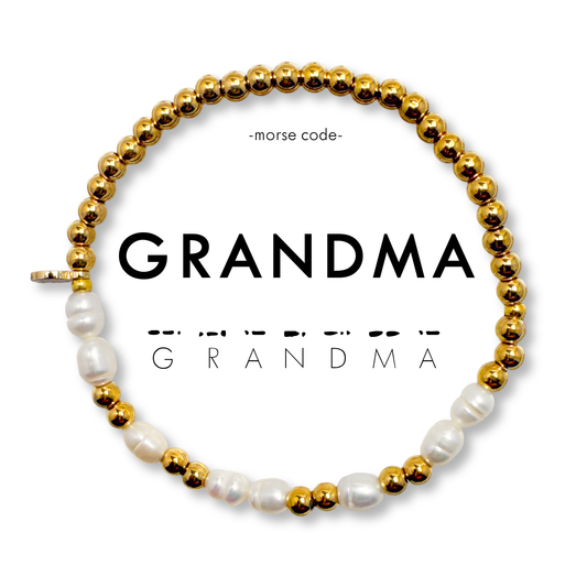 Morse Code Pearl & Gold Waterproof Beaded Bracelet | GRANDMA