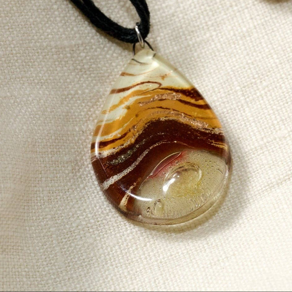 Fused Glass Teardrop Pendant Necklace