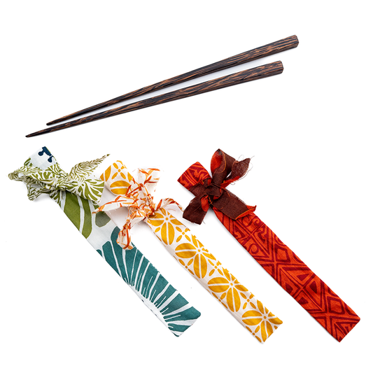 Palm Wood Chopstick in Fabric Wrap