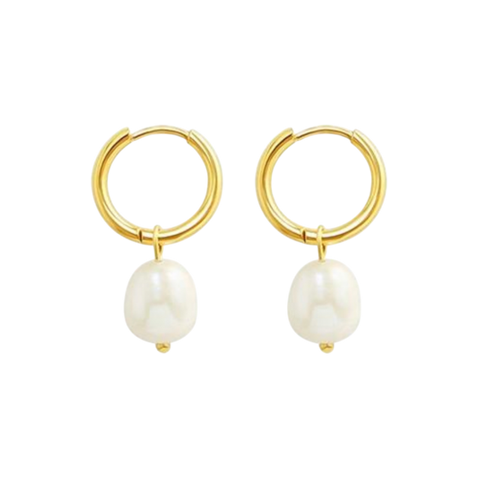 Drop Pearl Hoop Earrings