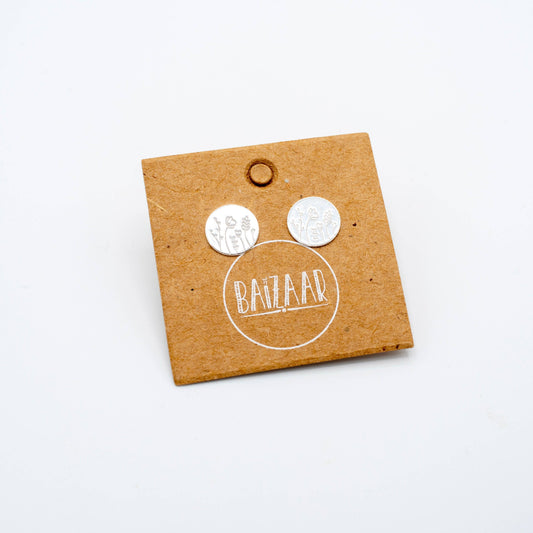 Sterling Silver Etched Wildflower Stud
