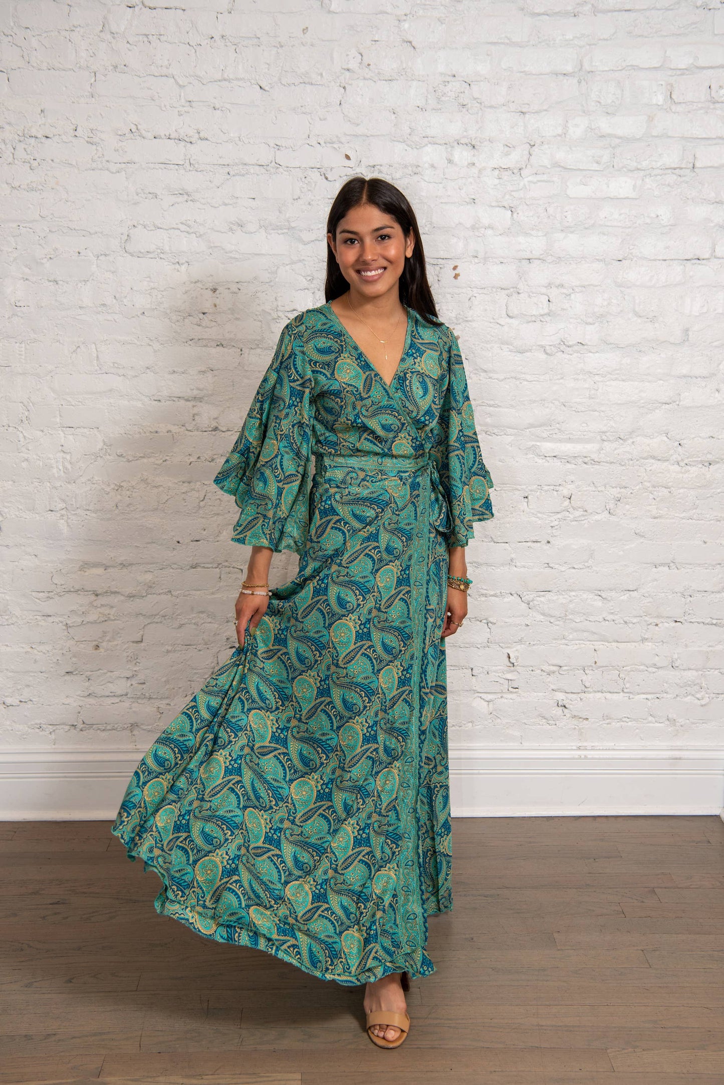 Sari Flutter Sleeve Wrap Dress - S/M Size