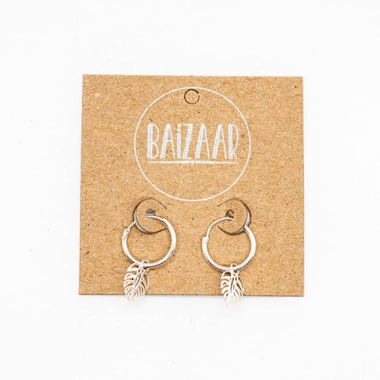 Tiny Hoop Monstera - Sterling Silver