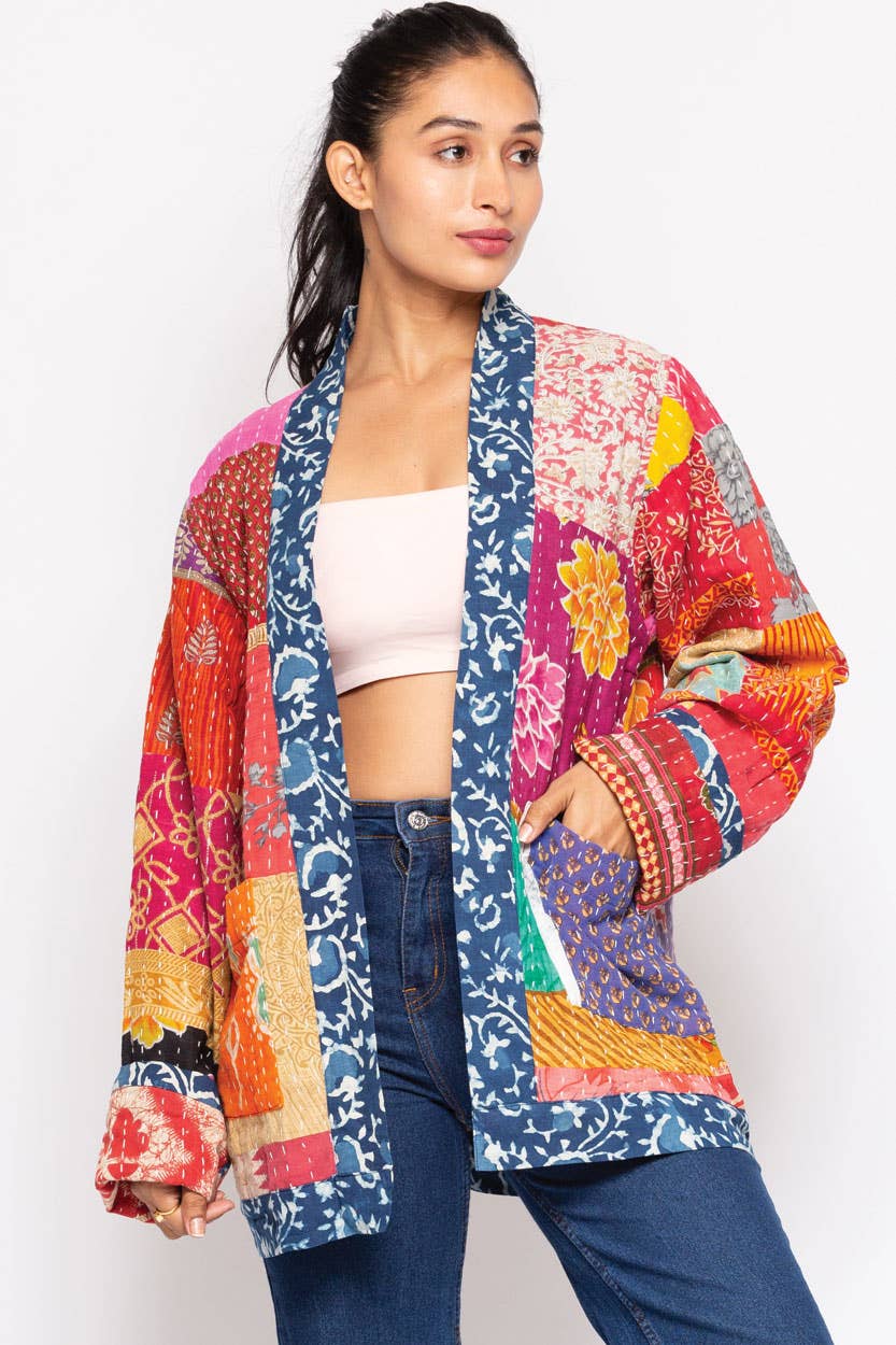 Reversible Kantha Quilted Saree Jacket