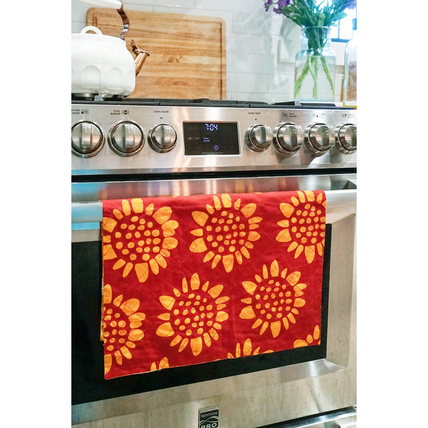 Tea Towels: Sunflower - Red-Organic