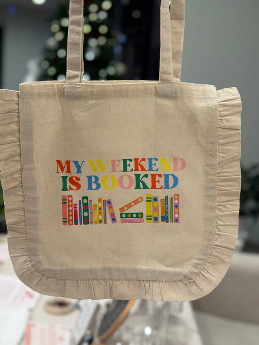 “My Weekend is Booked” Kids Ruffle Tote Bag