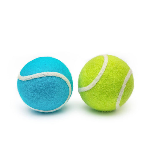 Pet Toy Tennis Wool Ball - Set of 2 - Dog Cat - TEAL & GREEN