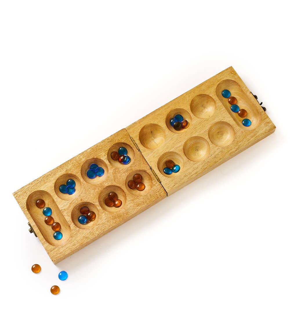 Mancala Wooden Game Set - Hand Carved Mango Wood