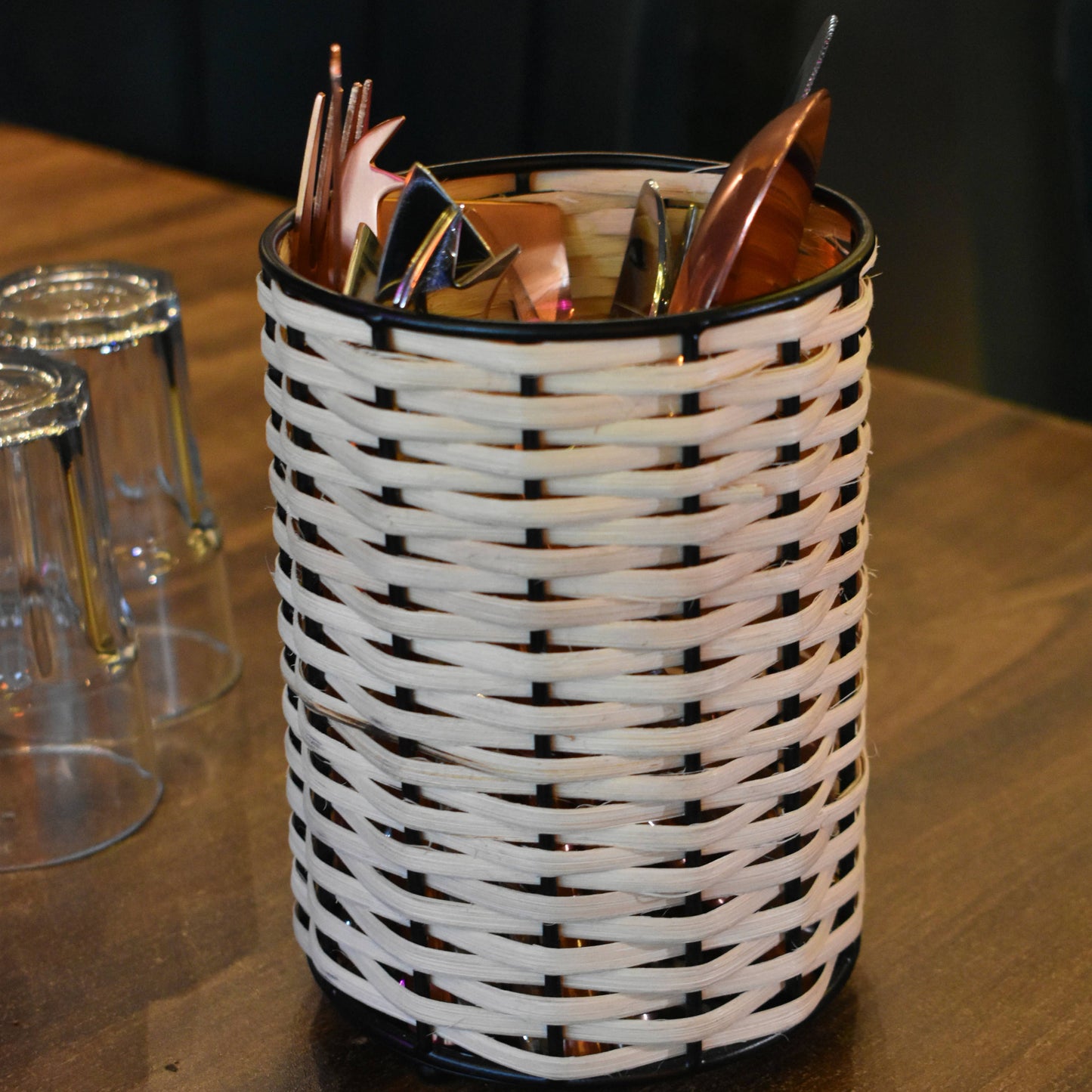 Iron and Cane Utensil Holder