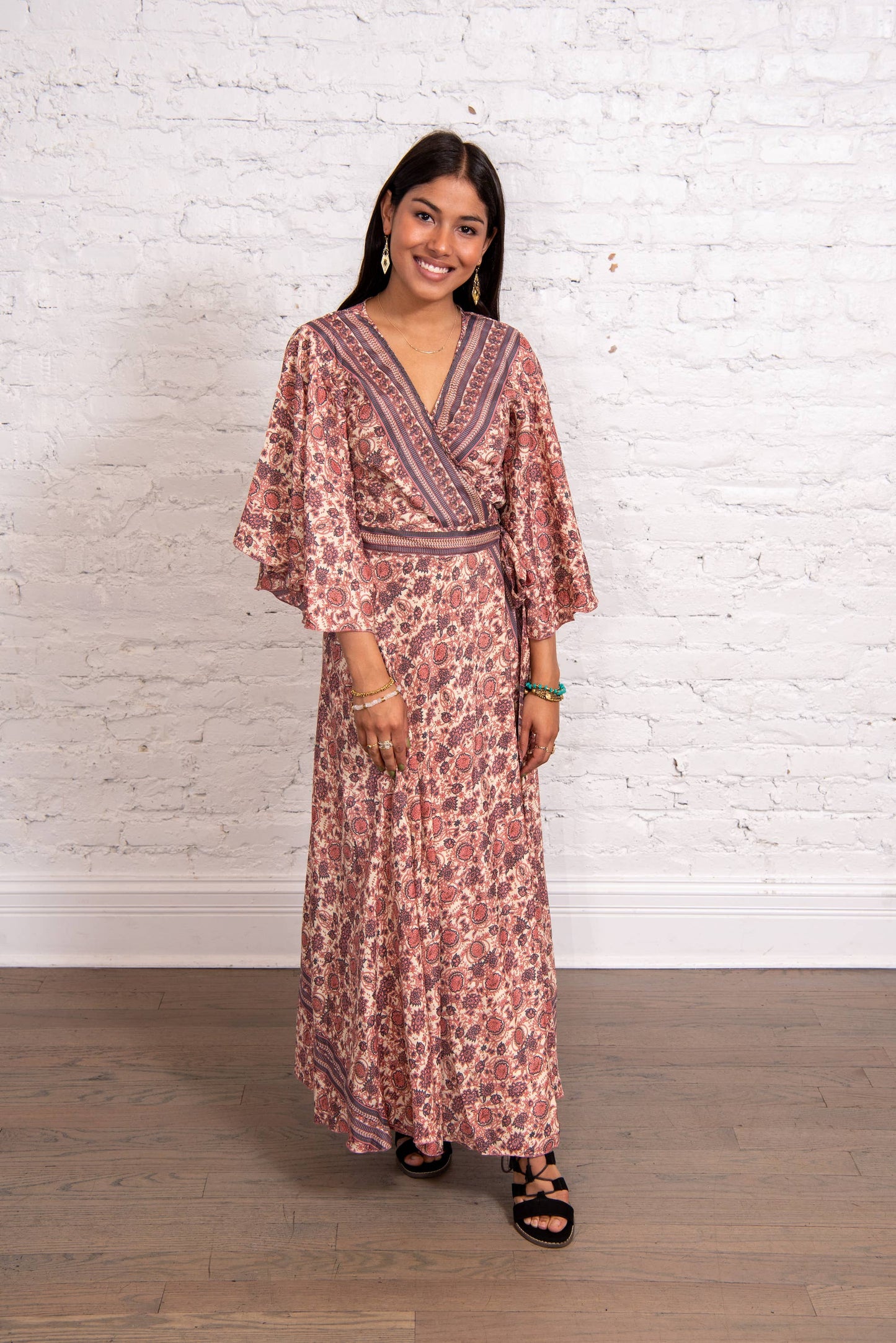 Sari Flutter Sleeve Wrap Dress L/XL