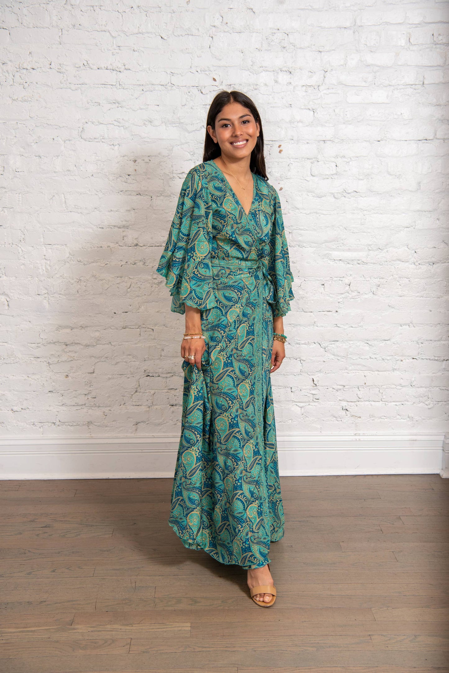 Sari Flutter Sleeve Wrap Dress L/XL