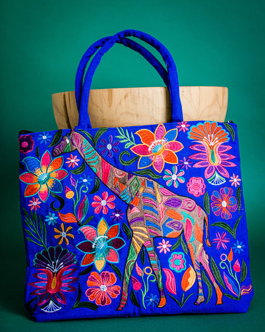 Giraffe Embroidered Tote Bag