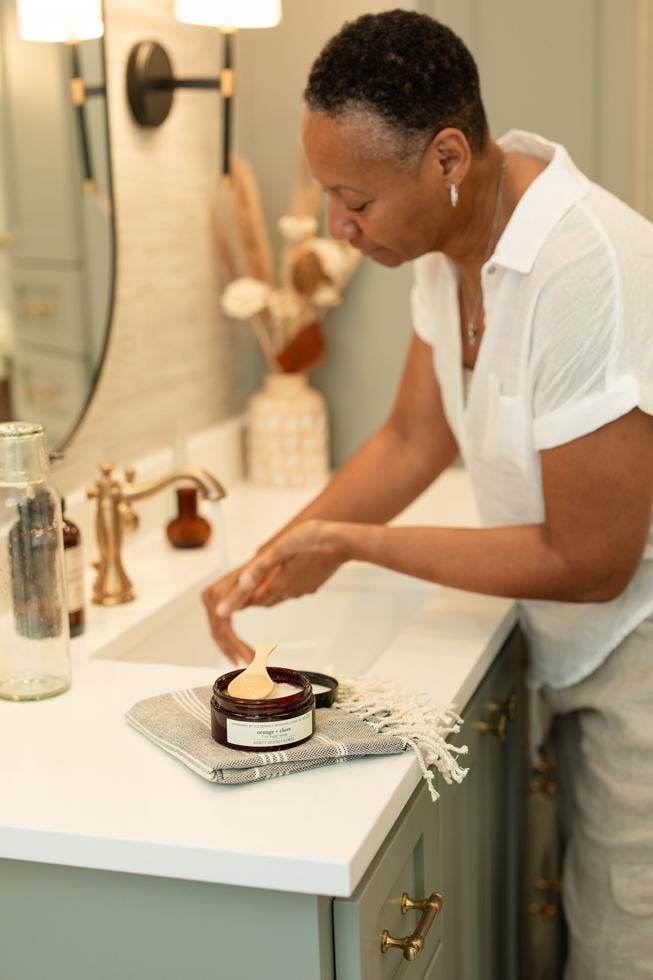 Orange + Clove | 7oz Sugar Scrub in Apothecary Jar + Spoon