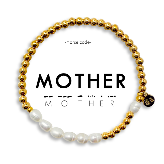 Morse Code Pearl & Gold Waterproof Beaded Bracelet | MOTHER