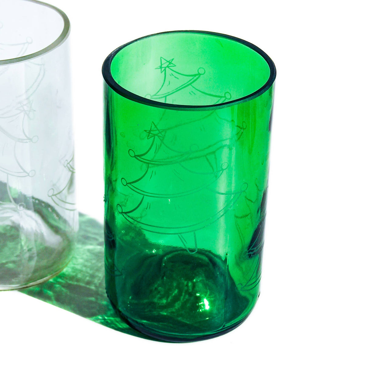 Dancing Trees Upcycled Drinking Glasses 2 Pack - 12 Oz. Green