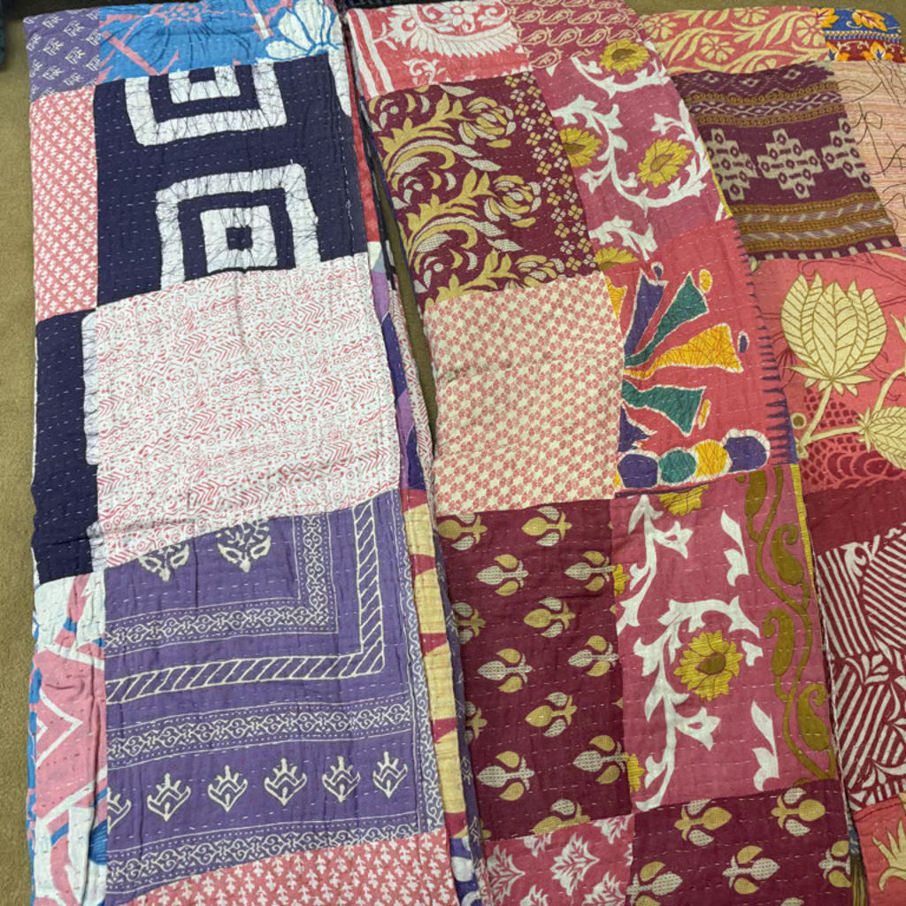 Queen Kantha Stitched Patchwork Blanket
