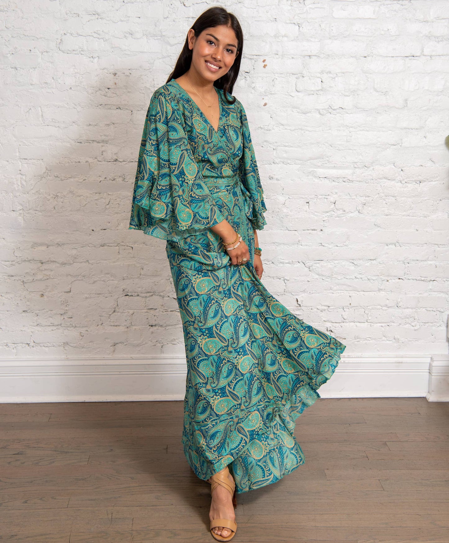 Sari Flutter Sleeve Wrap Dress L/XL