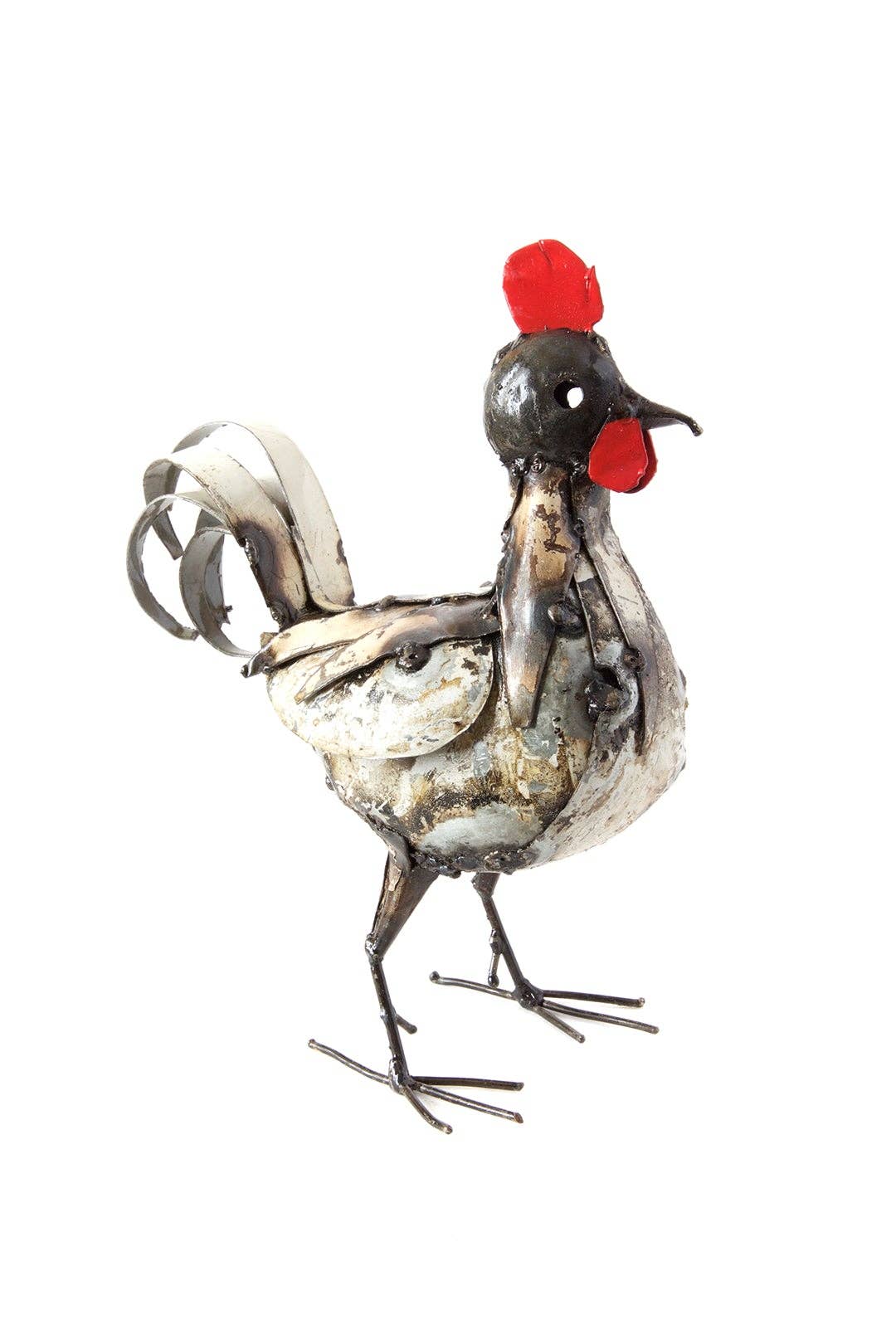 Small Recycled Metal Chicken Sculpture