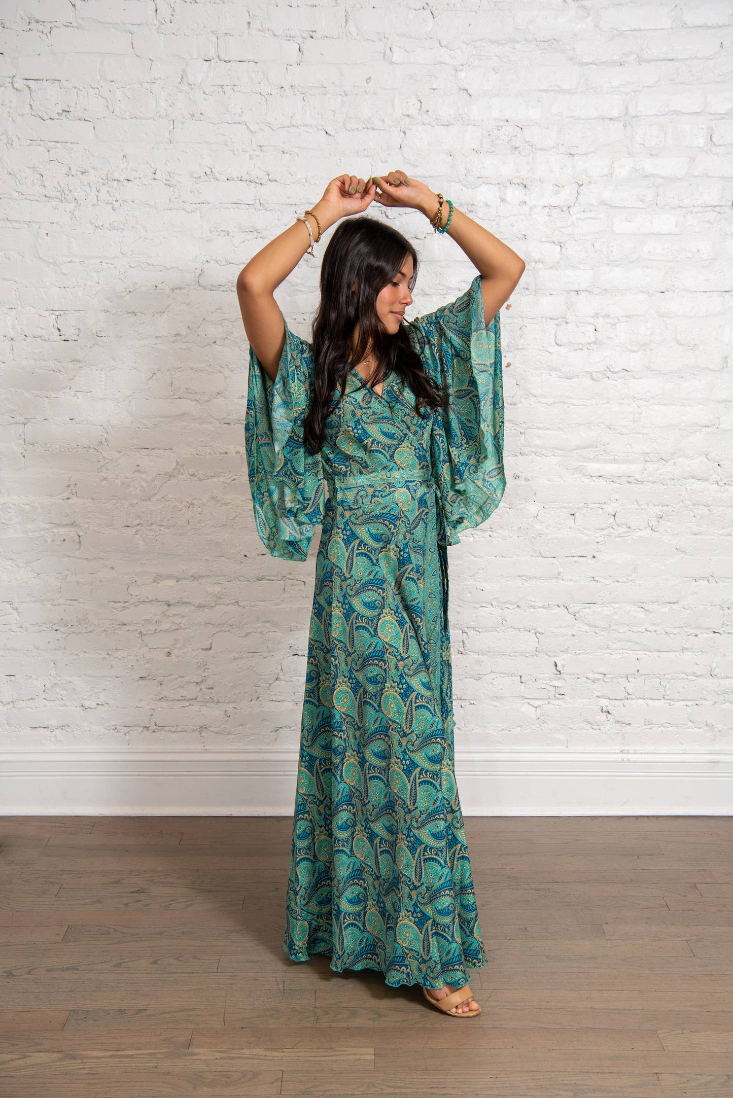 Sari Flutter Sleeve Wrap Dress L/XL