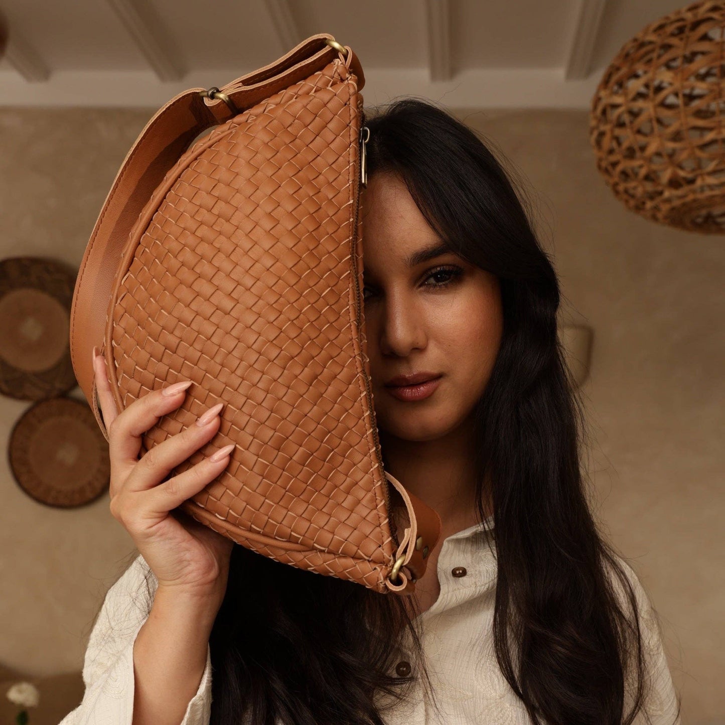 Hilal Braided Leather Sling Bag