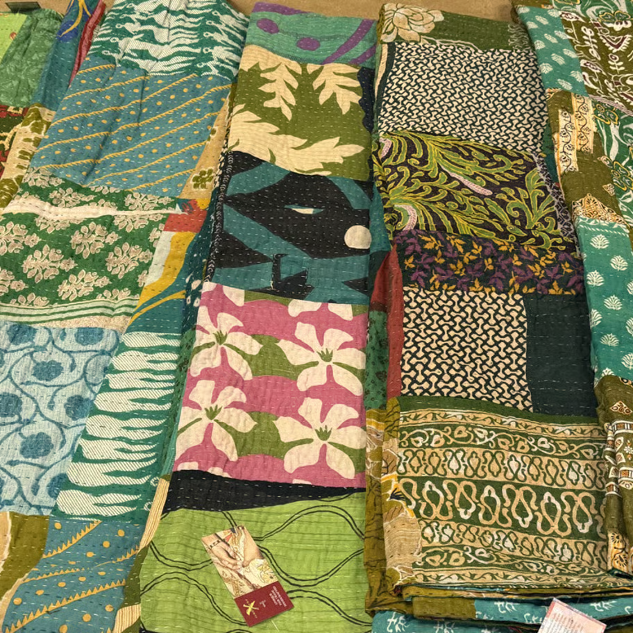 Queen Kantha Stitched Patchwork Blanket