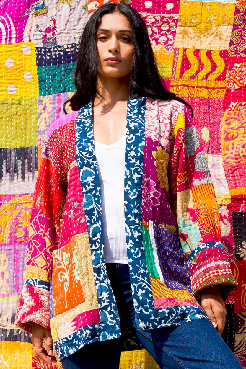 Reversible Kantha Quilted Saree Jacket