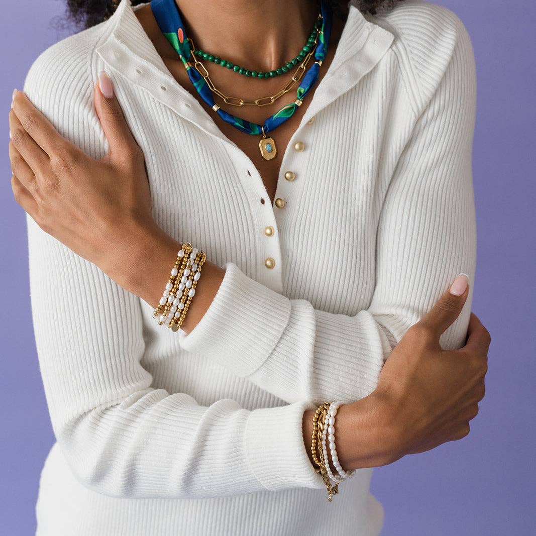Morse Code Pearl & Gold Waterproof Beaded Bracelet | FAITH