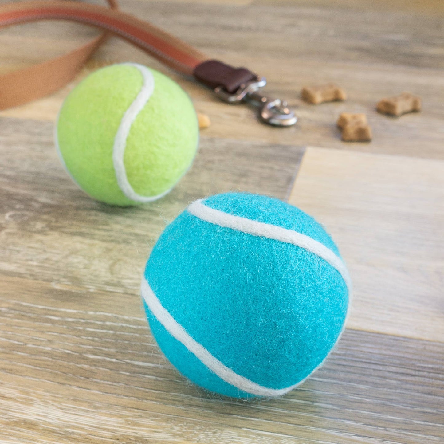Pet Toy Tennis Wool Ball - Set of 2 - Dog Cat - TEAL & GREEN