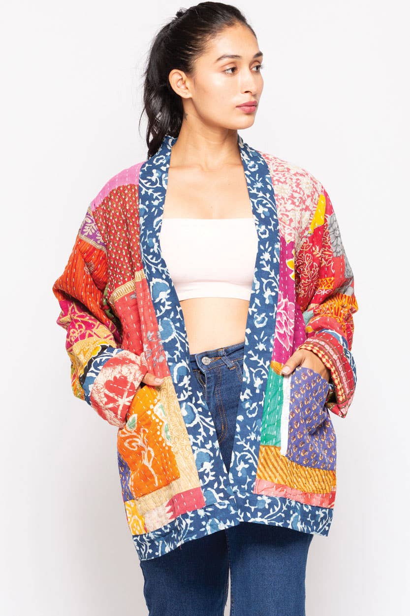 Reversible Kantha Quilted Saree Jacket