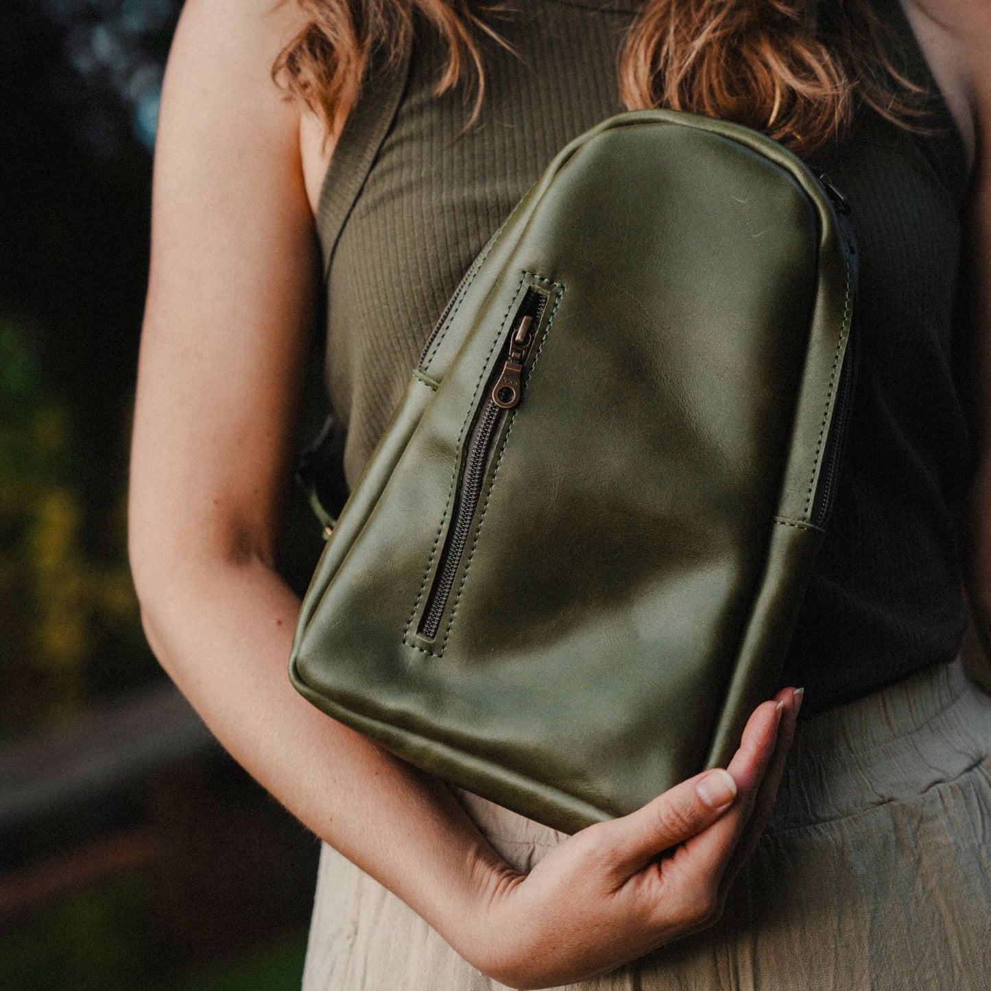 Sage Leather Sling Bag